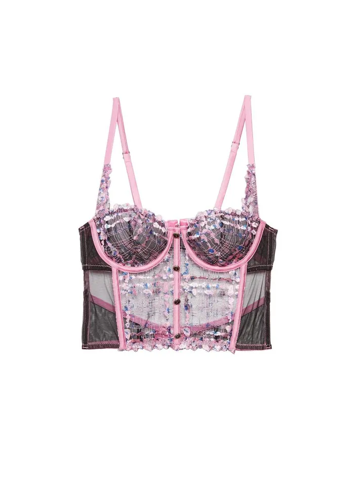 Fleur Du Mal Bustiers and Bra Tops Women Gabrielle Embroidery Longline Demi Bra Bisou Pink Fleur Du Mal Bustiers and Bra Tops Women Gabrielle Embroidery Longline Demi Bra Bisou Pink