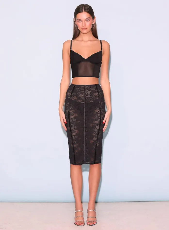 Fleur Du Mal Bustiers and Bra Tops Women Mesh Longline Bustier Black Fleur Du Mal Bustiers and Bra Tops Women Mesh Longline Bustier Black