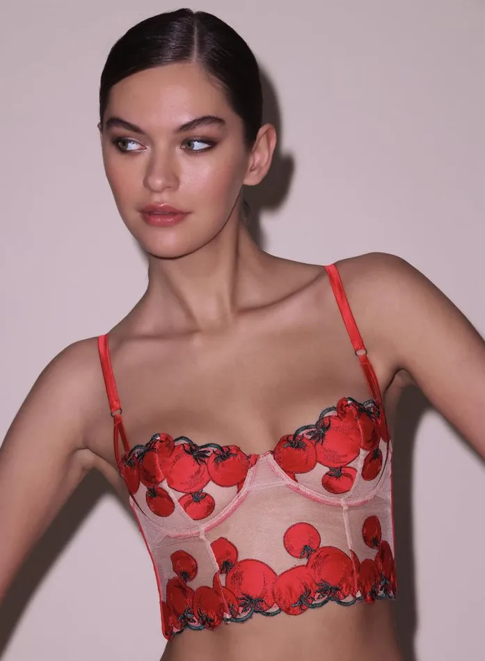 Fleur Du Mal Bustiers and Bra Tops Women Pomodoro Embroidery Bustier Sauce