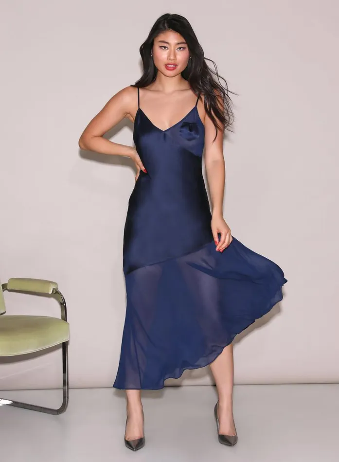 Fleur Du Mal Dresses Women Chiffon U0026 Satin Slip Caspian Blue