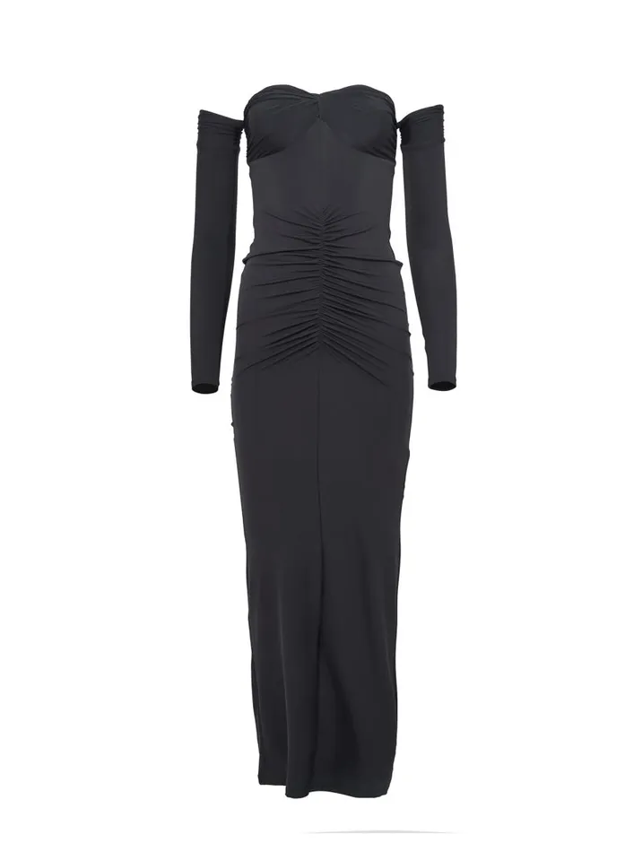 Fleur Du Mal Dresses Women Jersey Ruched Midi Dress Black Fleur Du Mal Dresses Women Jersey Ruched Midi Dress Black