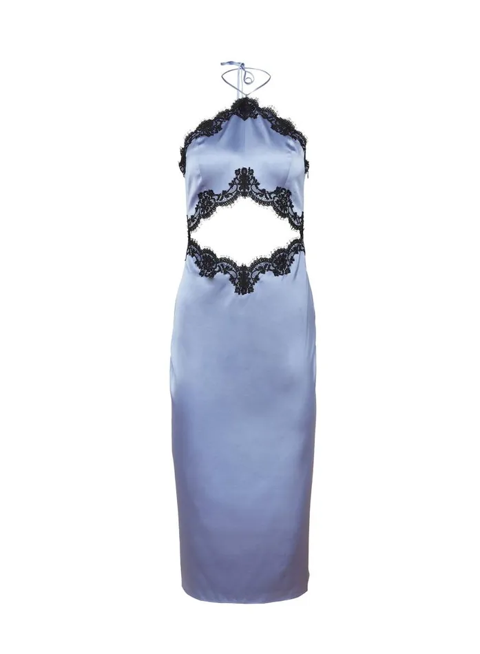 Fleur Du Mal Dresses Women Silk U0026 Lace Halter Slip Denim Blue Fleur Du Mal Dresses Women Silk U0026 Lace Halter Slip Denim Blue
