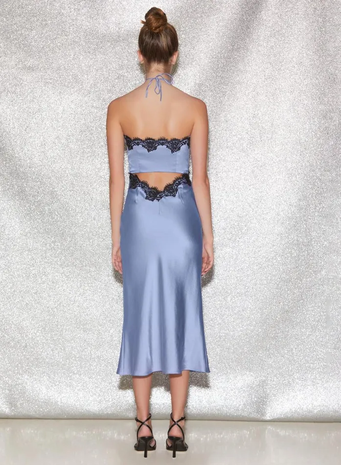 Fleur Du Mal Dresses Women Silk U0026 Lace Halter Slip Denim Blue Fleur Du Mal Dresses Women Silk U0026 Lace Halter Slip Denim Blue