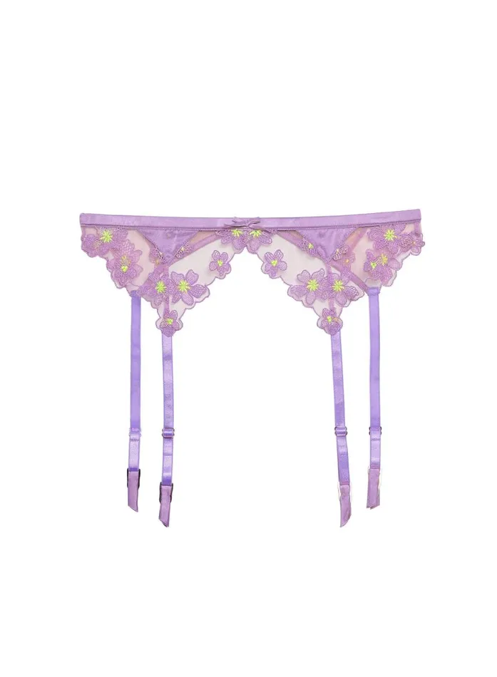 Fleur Du Mal Garters and Belts Women Petal Embroidery Garter Spring Lavender Fleur Du Mal Garters and Belts Women Petal Embroidery Garter Spring Lavender