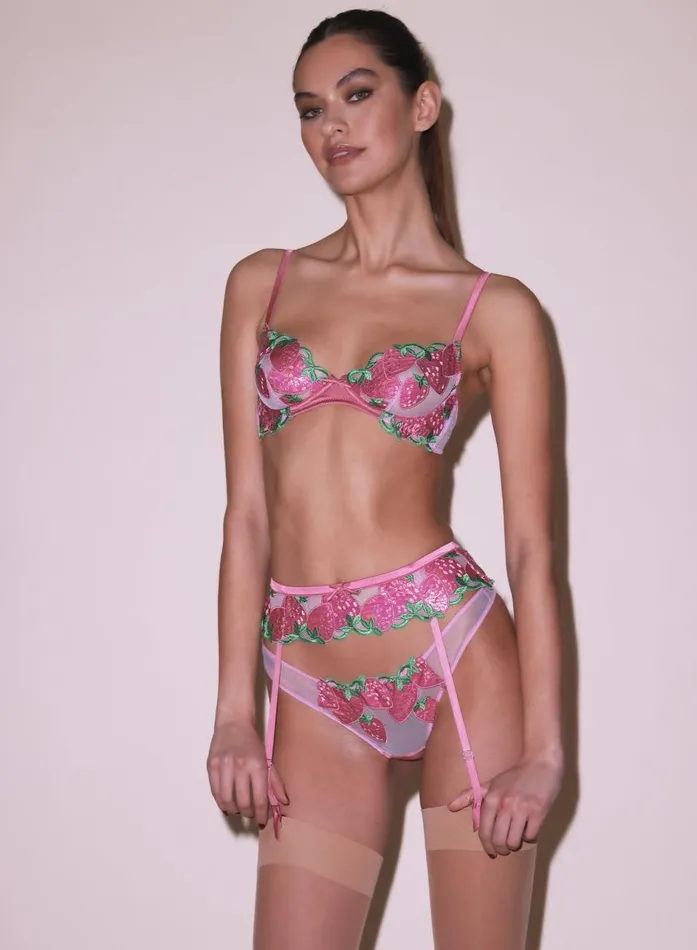 Fleur Du Mal Garters and Belts Women Wild Strawberry Garter Belt Pink Cadillac Fleur Du Mal Garters and Belts Women Wild Strawberry Garter Belt Pink Cadillac