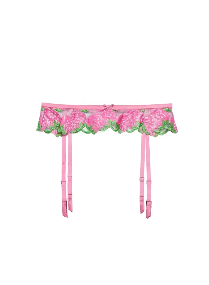 Fleur Du Mal Garters and Belts Women Wild Strawberry Garter Belt Pink Cadillac Fleur Du Mal Garters and Belts Women Wild Strawberry Garter Belt Pink Cadillac