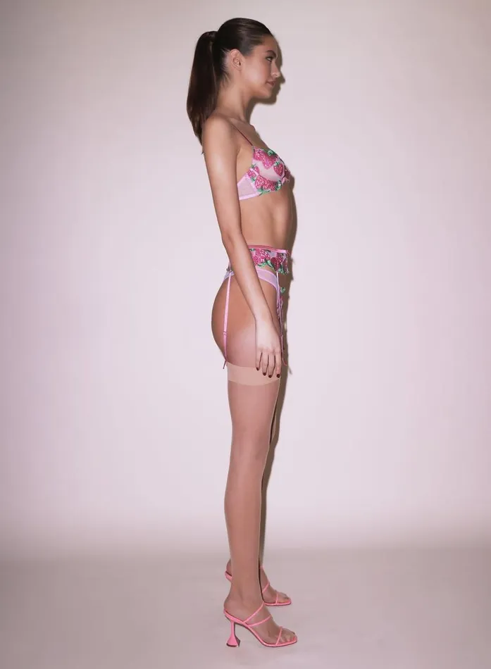 Fleur Du Mal Garters and Belts Women Wild Strawberry Garter Belt Pink Cadillac Fleur Du Mal Garters and Belts Women Wild Strawberry Garter Belt Pink Cadillac