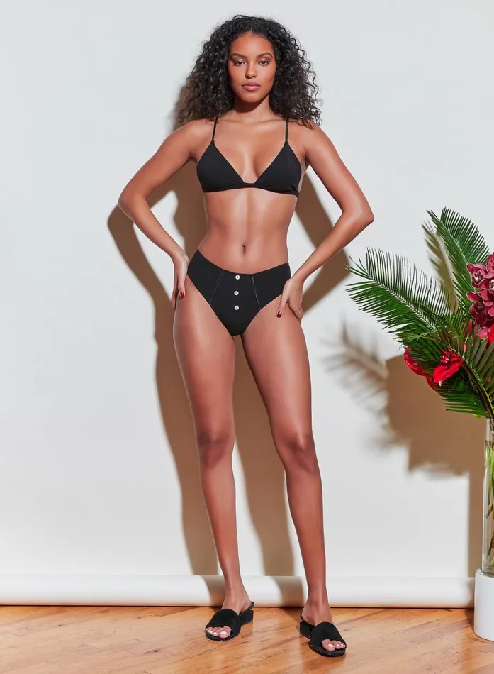 Fleur Du Mal Loungewear Women Organic Cotton Luxe Triangle Bra Black
