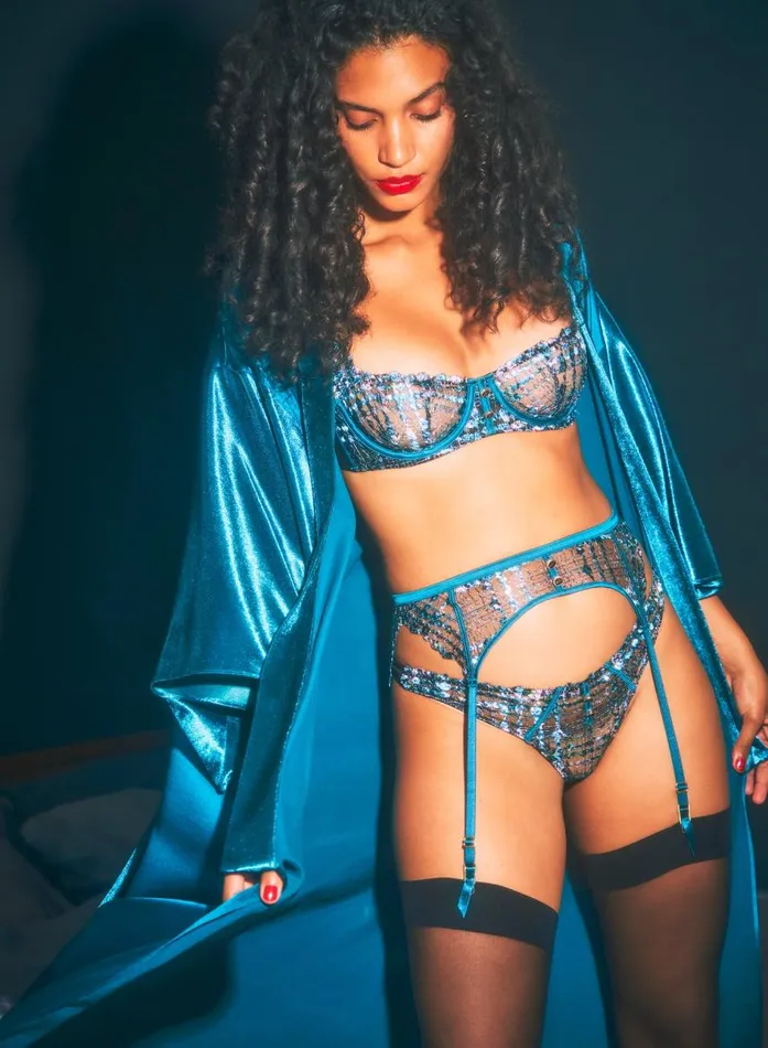 Fleur Du Mal Loungewear Women Velvet U0026 Silk Robe Aquamarine Fleur Du Mal Loungewear Women Velvet U0026 Silk Robe Aquamarine