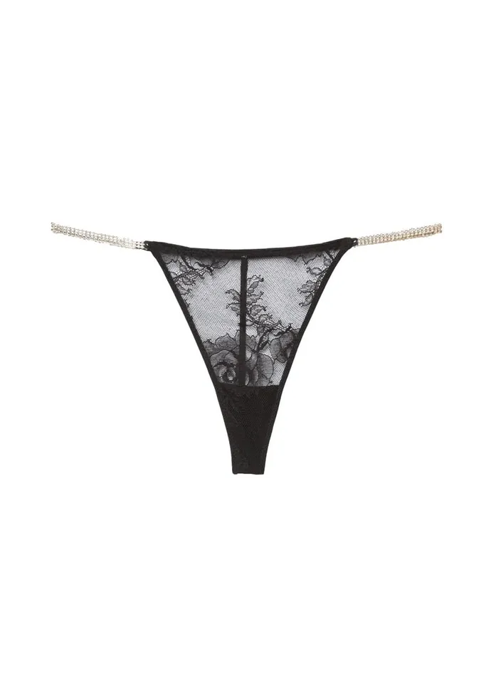 Fleur Du Mal Pleasure Women Crystal Bouquet Lace VString Black Fleur Du Mal Pleasure Women Crystal Bouquet Lace VString Black