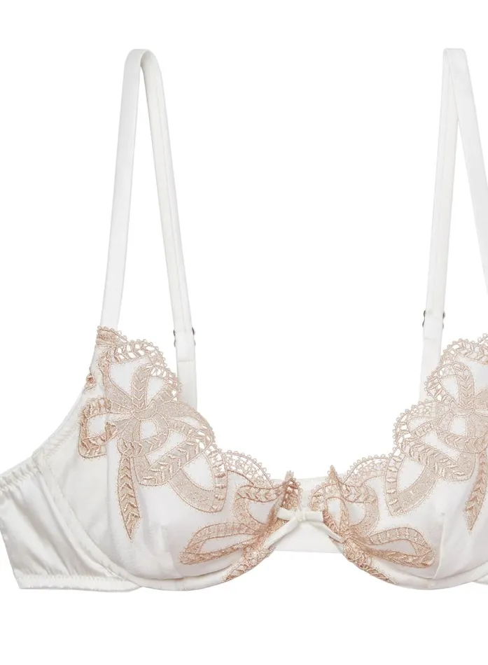 Fleur Du Mal Underwire Bras Women Bow Guipure Embroidery Bra Ivory Fleur Du Mal Underwire Bras Women Bow Guipure Embroidery Bra Ivory