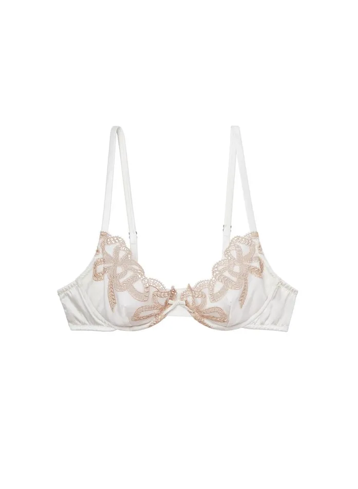 Fleur Du Mal Underwire Bras Women Bow Guipure Embroidery Bra Ivory Fleur Du Mal Underwire Bras Women Bow Guipure Embroidery Bra Ivory