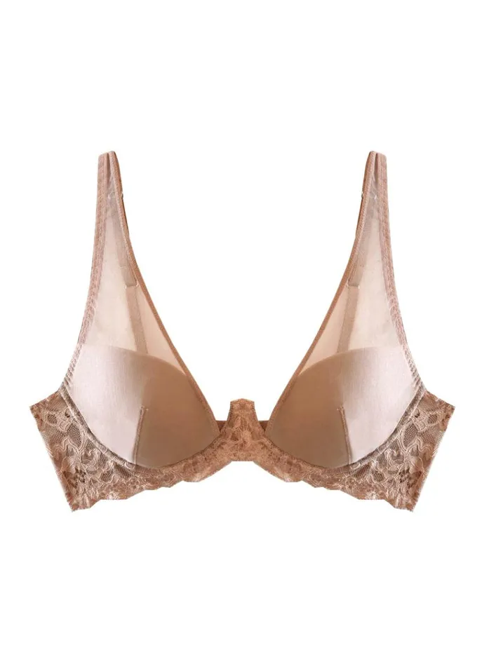 Fleur Du Mal Underwire Bras Women Charlotte Sheer Overlay Demi Bra Tan Fleur Du Mal Underwire Bras Women Charlotte Sheer Overlay Demi Bra Tan
