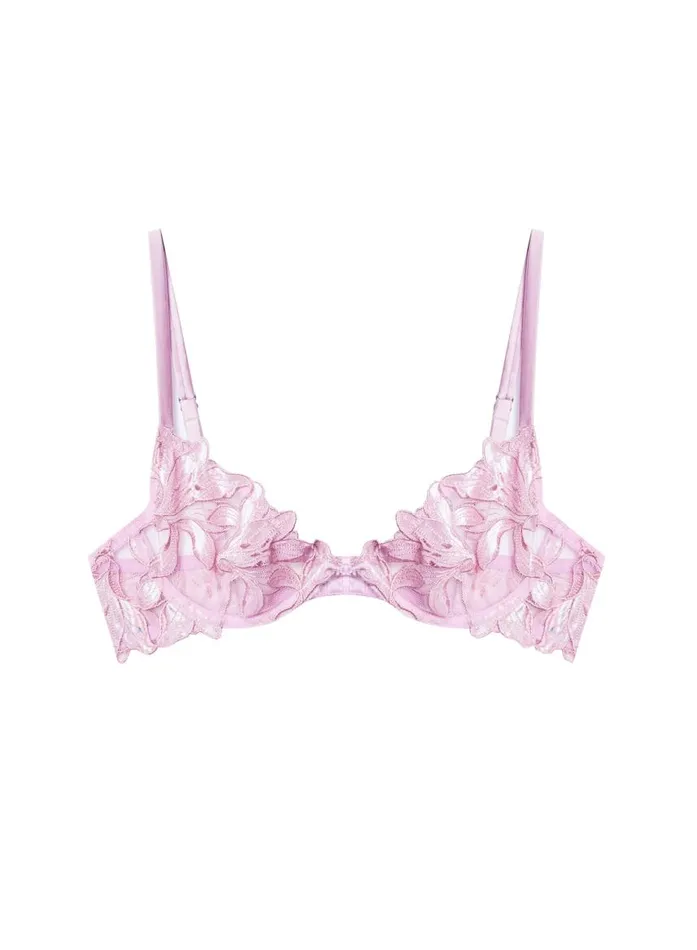 Fleur Du Mal Underwire Bras Women Fuller Cup Velvet Lily Embroidery Plunge Demi Bra Pink Lavender Fleur Du Mal Underwire Bras Women Fuller Cup Velvet Lily Embroidery Plunge Demi Bra Pink Lavender