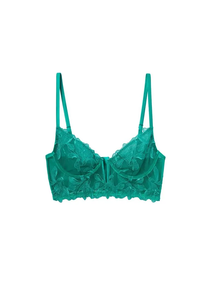 Fleur Du Mal Underwire Bras Women Lily Embroidery Longline Demi Bra Emerald Fleur Du Mal Underwire Bras Women Lily Embroidery Longline Demi Bra Emerald