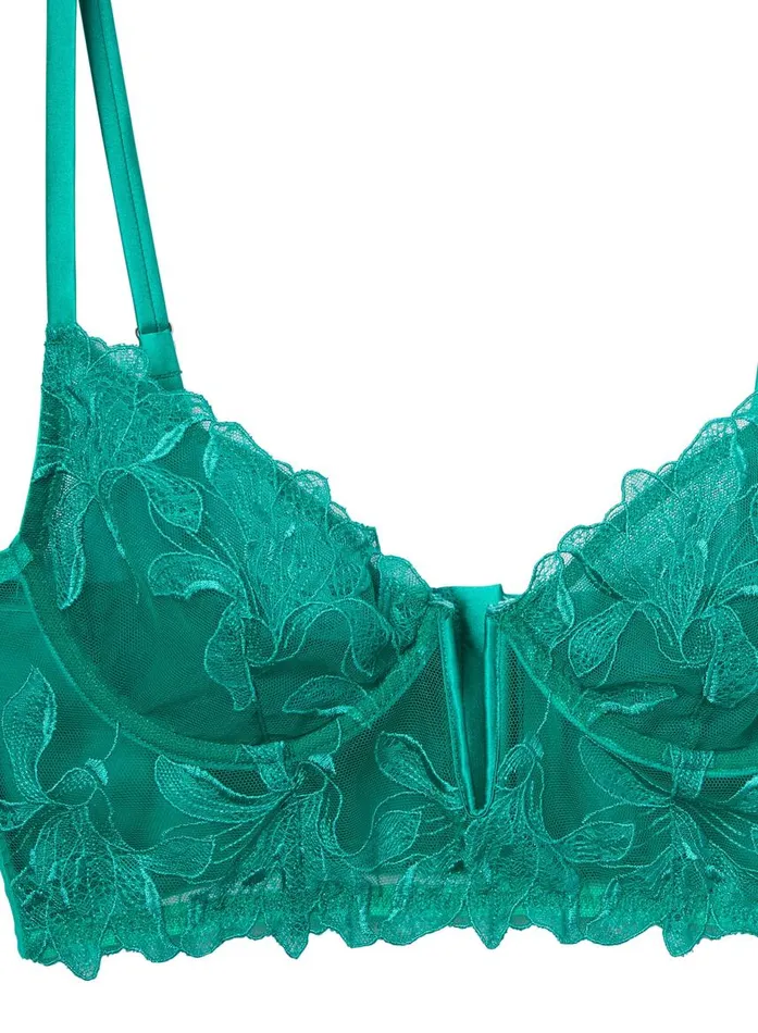 Fleur Du Mal Underwire Bras Women Lily Embroidery Longline Demi Bra Emerald Fleur Du Mal Underwire Bras Women Lily Embroidery Longline Demi Bra Emerald