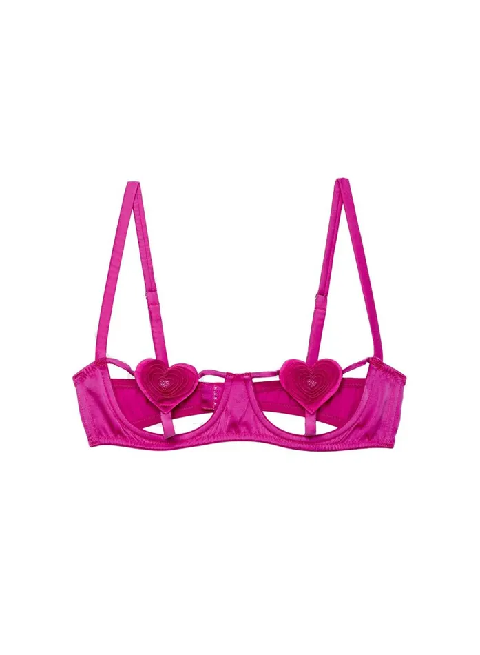 Fleur Du Mal Underwire Bras Women Queen Of Hearts Balconette Bra Ultra Pink Fleur Du Mal Underwire Bras Women Queen Of Hearts Balconette Bra Ultra Pink