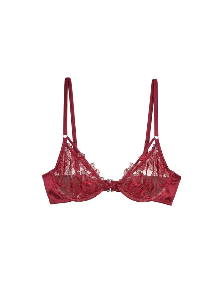 Fleur Du Mal Underwire Bras Women Rose Embroidery Demi Bra Mulberry Fleur Du Mal Underwire Bras Women Rose Embroidery Demi Bra Mulberry
