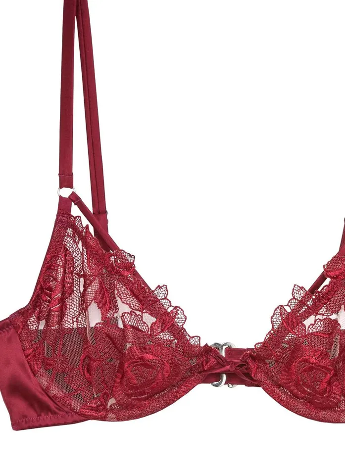 Fleur Du Mal Underwire Bras Women Rose Embroidery Demi Bra Mulberry Fleur Du Mal Underwire Bras Women Rose Embroidery Demi Bra Mulberry