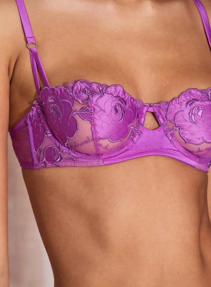 Fleur Du Mal Underwire Bras Women Rose Logo Embroidery Balconette Bra Pink Iris Fleur Du Mal Underwire Bras Women Rose Logo Embroidery Balconette Bra Pink Iris