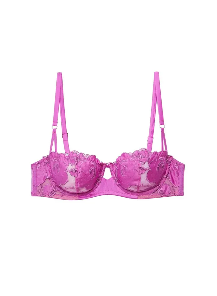 Fleur Du Mal Underwire Bras Women Rose Logo Embroidery Balconette Bra Pink Iris Fleur Du Mal Underwire Bras Women Rose Logo Embroidery Balconette Bra Pink Iris