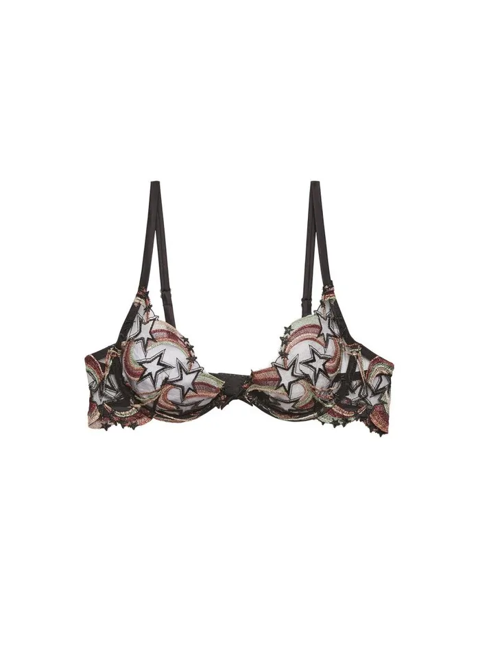 Fleur Du Mal Underwire Bras Women Shooting Star Embroidery Demi Bra Black Fleur Du Mal Underwire Bras Women Shooting Star Embroidery Demi Bra Black