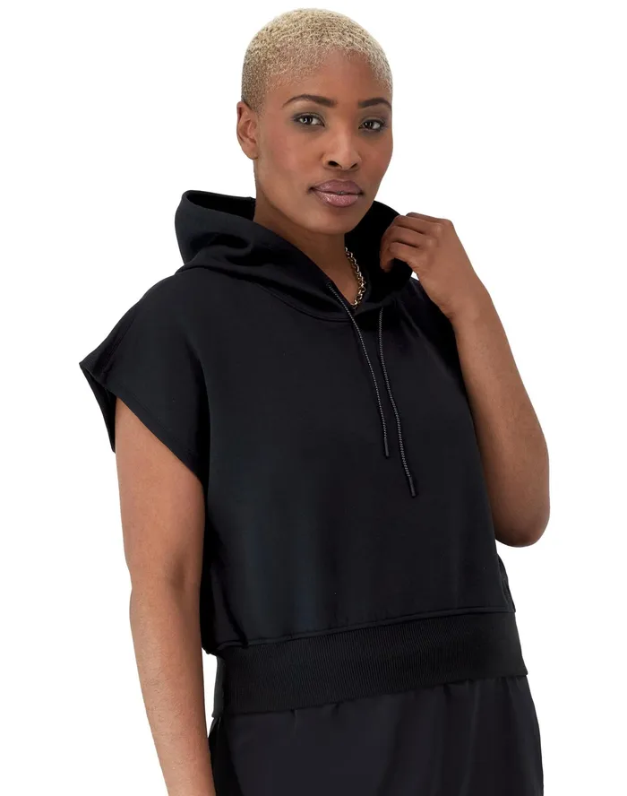 Flex Cropped Hoodie GelInfused Jocktag Black Women Champion Hoodies and Sweatshirts