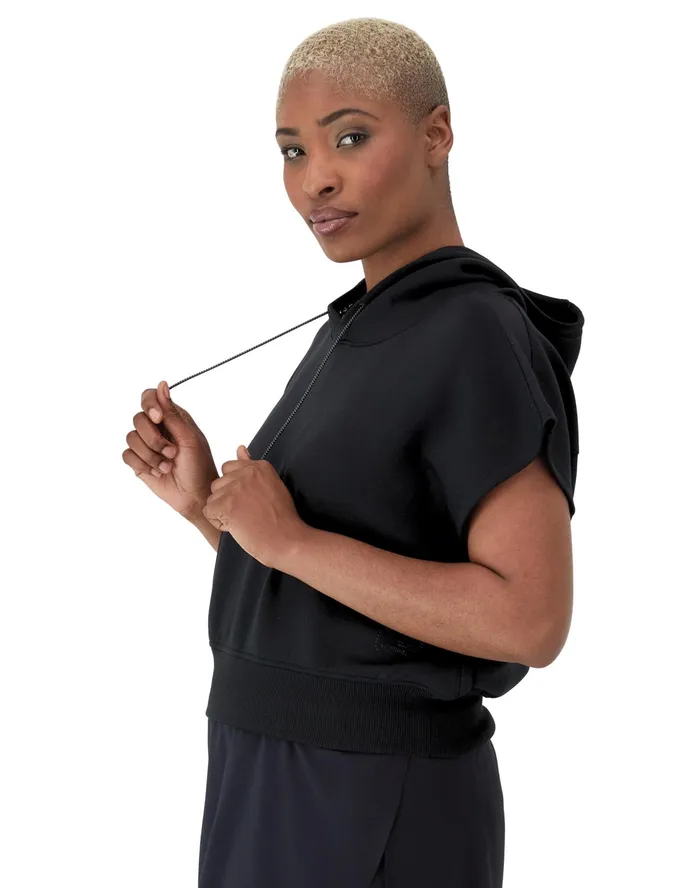 Flex Cropped Hoodie GelInfused Jocktag Black Women Champion Hoodies and Sweatshirts