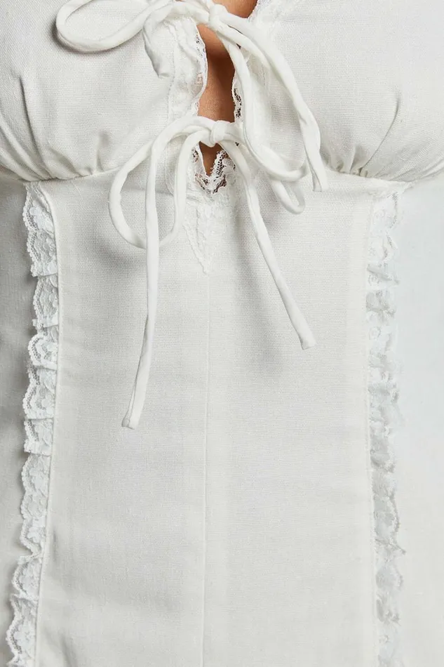 Flynn Mini Dress 8211 Lace Trim Square Neck Tie Front Dress In Ivory Women Showpo Conscious