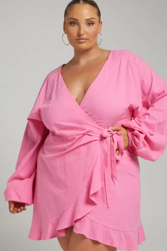 Francoise Mini Dress 8211 Long Sleeve Wrap Dress In Pink Women Showpo Dresses