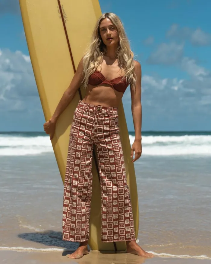 Free Fall Print Wide Leg Pants Deep Sienna Women Billabong Denim