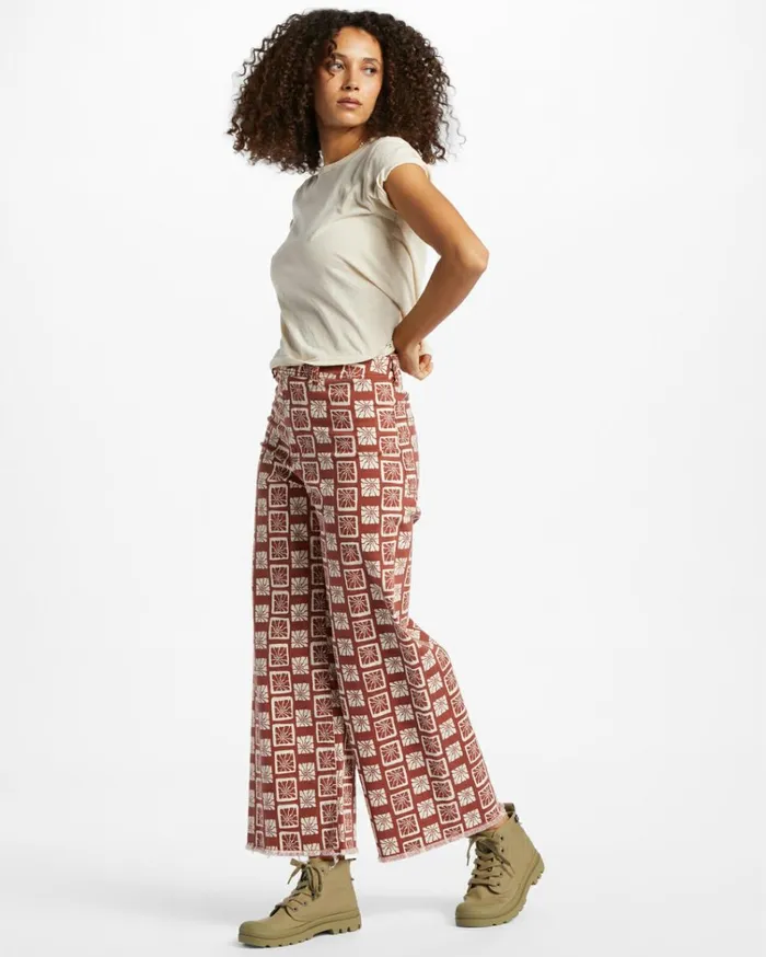 Free Fall Print Wide Leg Pants Deep Sienna Women Billabong Denim