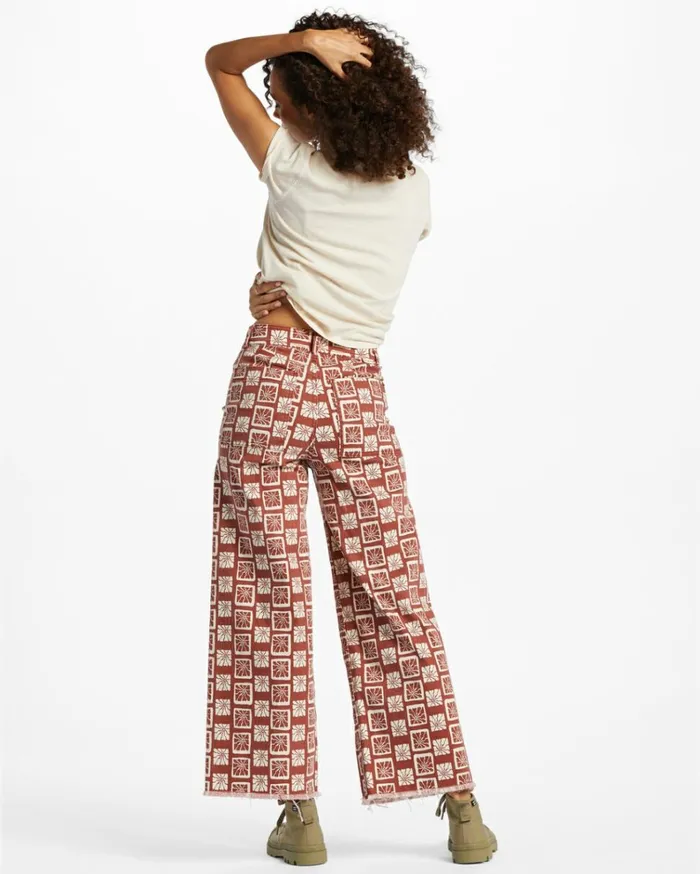 Free Fall Print Wide Leg Pants Deep Sienna Women Billabong Denim