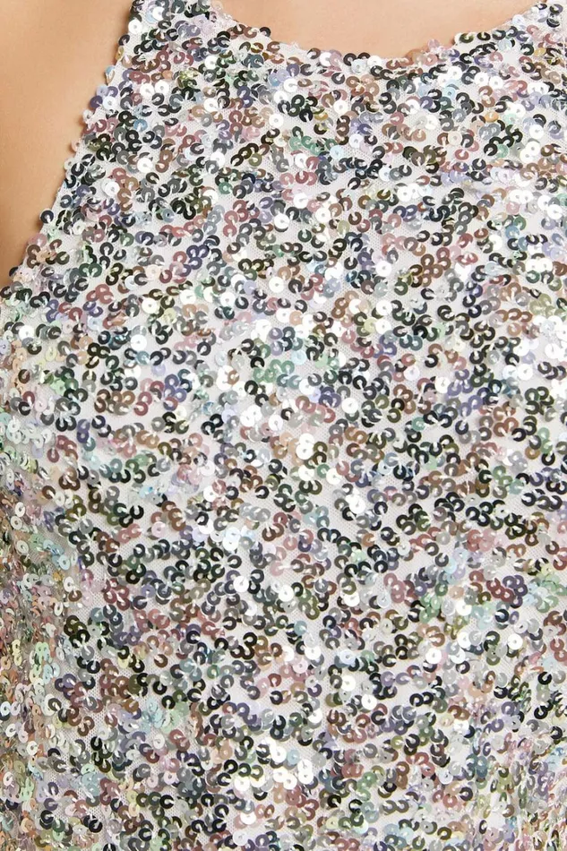 Frieda Maxi Dress 8211 Halter Neck Cross Back Sequin Dress In Rainbow Silver Women Showpo Dresses
