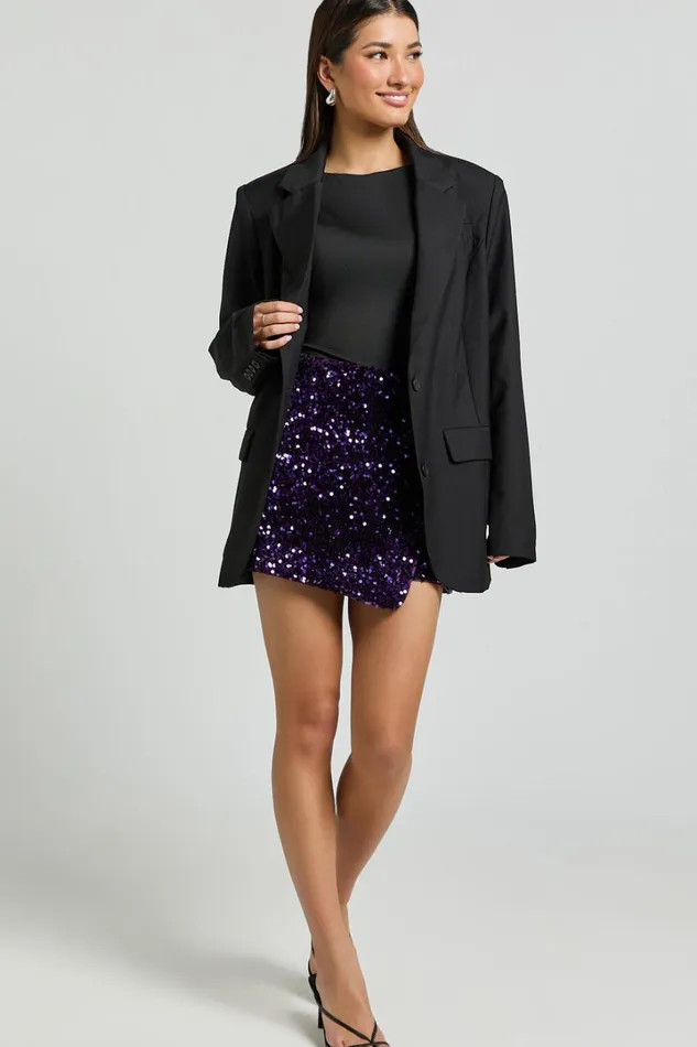 Gabriella Skort Wrap Front Sequin Skort In Purple Women Showpo Shorts
