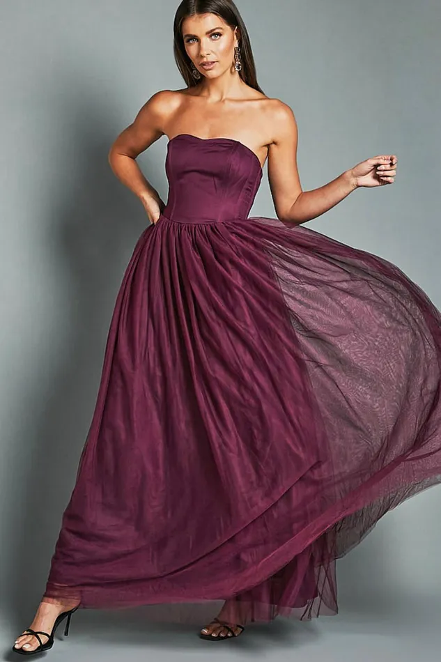 Gemma Maxi Dress 8211 Strapless Sweetheart Tulle Fit and Flare In Aubergine Women Showpo Dresses Gemma Maxi Dress 8211 Strapless Sweetheart Tulle Fit and Flare In Aubergine Women Showpo Dresses