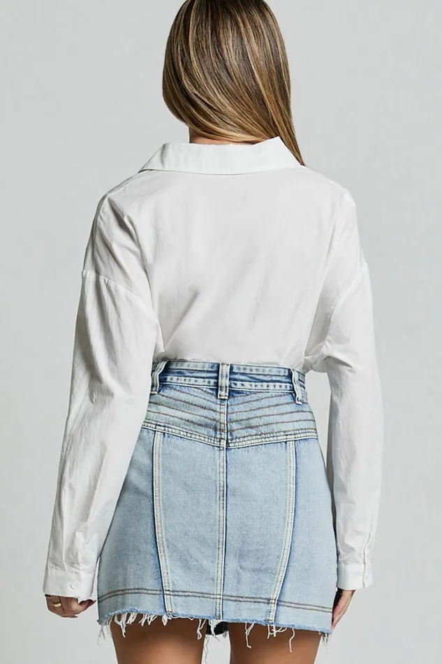 Gennlee Mini Skirt 8211 Cotton Contrast Denim Skirt In Light Wash Blue Women Showpo Conscious