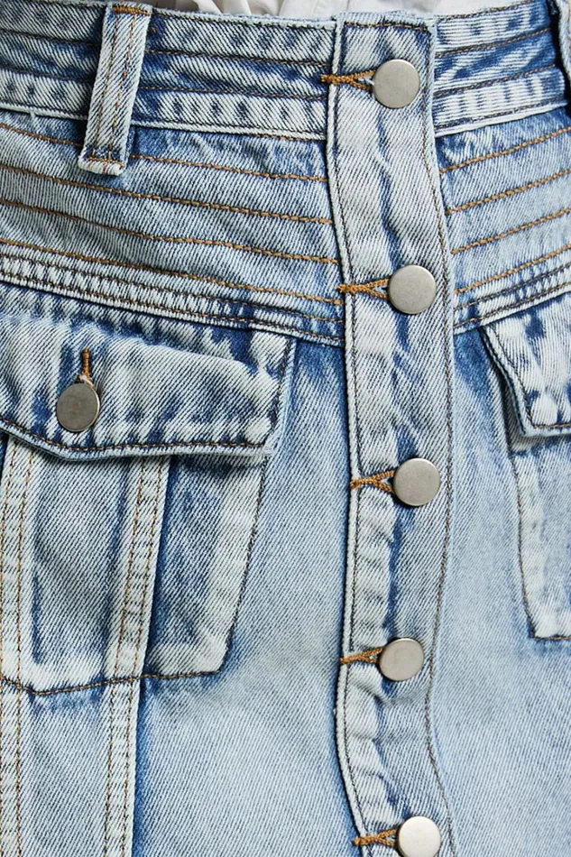 Gennlee Mini Skirt 8211 Cotton Contrast Denim Skirt In Light Wash Blue Women Showpo Conscious