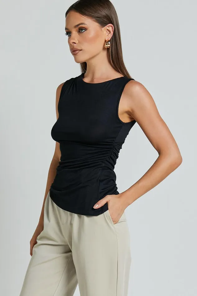 Georgina Top 8211 Asymmetrical Hem Jersey Tank In Black Women Showpo Tops
