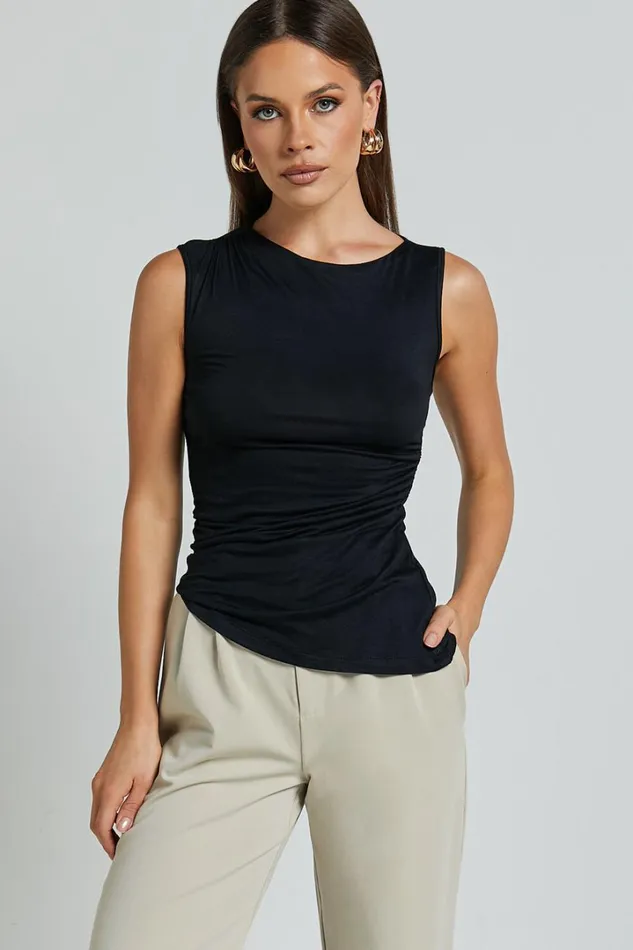 Georgina Top 8211 Asymmetrical Hem Jersey Tank In Black Women Showpo Tops