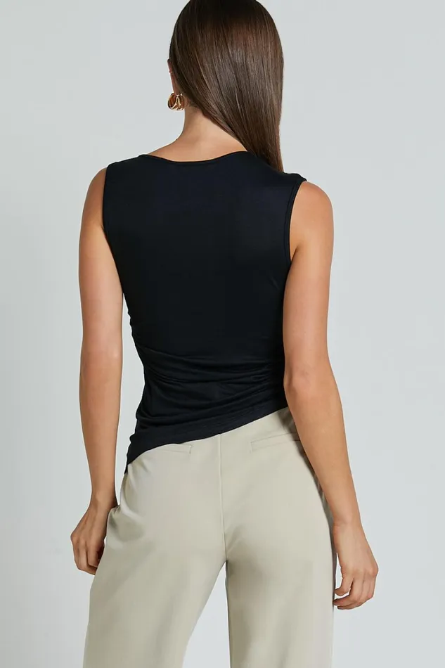 Georgina Top 8211 Asymmetrical Hem Jersey Tank In Black Women Showpo Tops