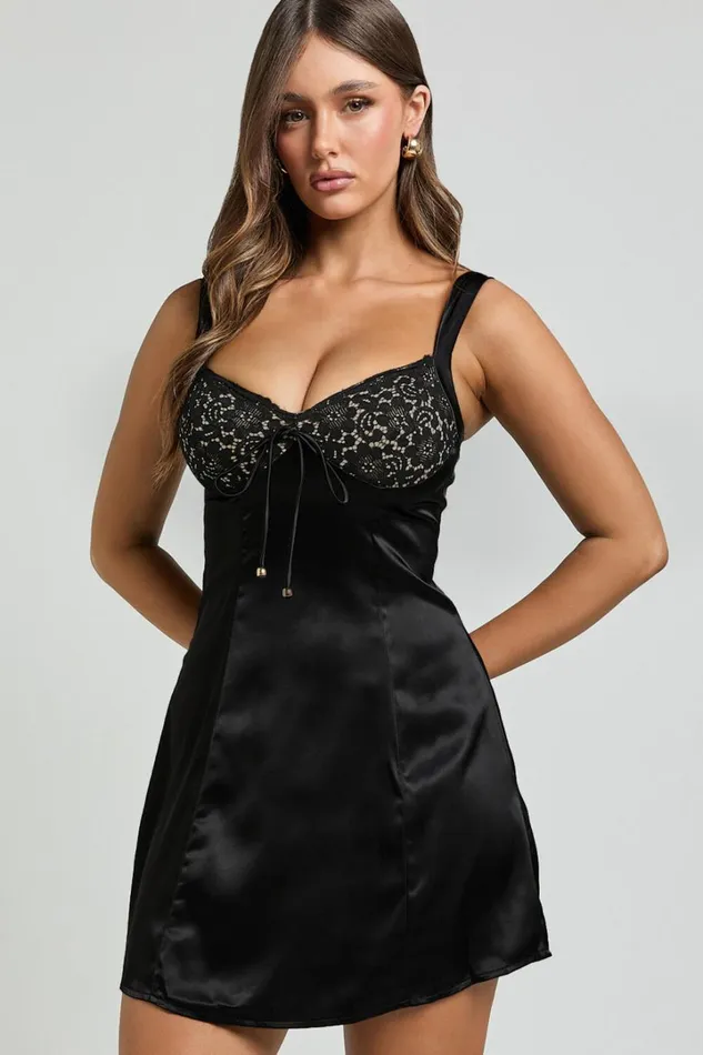 Georgine Mini Dress 8211 Wide Strap Sweetheart Neck Slip Dress In Black Women Showpo Dresses