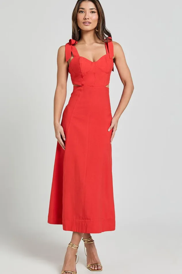 Giana Midi Dress 8211 Shoulder Tie Cut Out Thigh Split Dress In Red Women Showpo Dresses