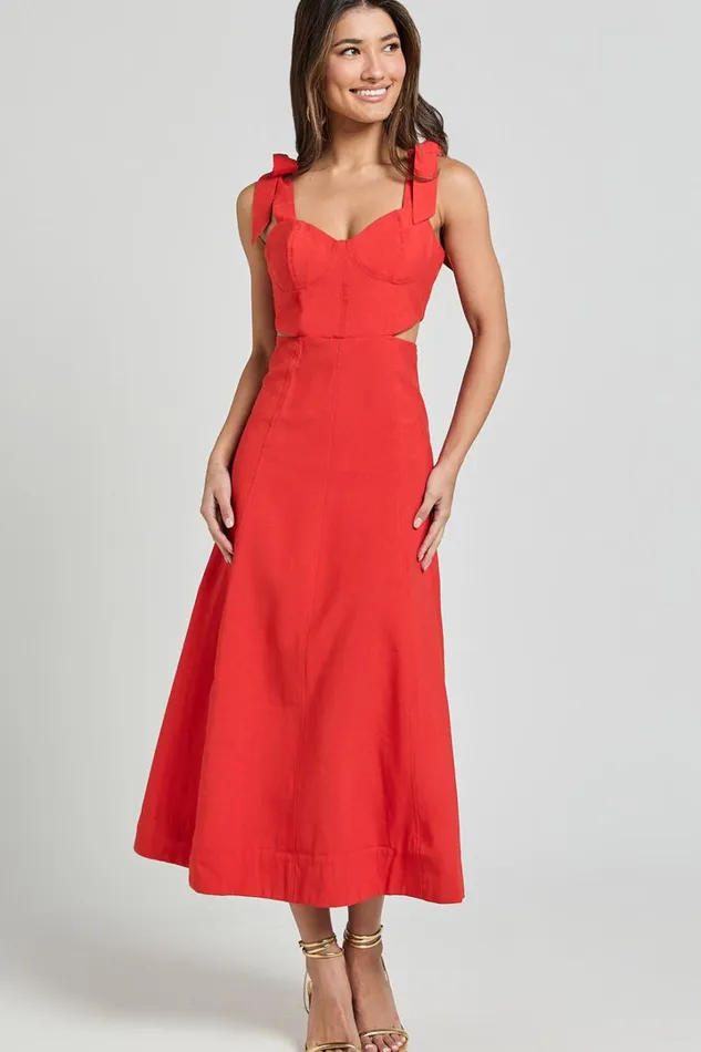 Giana Midi Dress 8211 Shoulder Tie Cut Out Thigh Split Dress In Red Women Showpo Dresses
