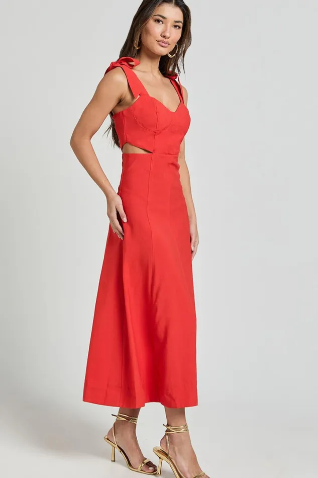 Giana Midi Dress 8211 Shoulder Tie Cut Out Thigh Split Dress In Red Women Showpo Dresses