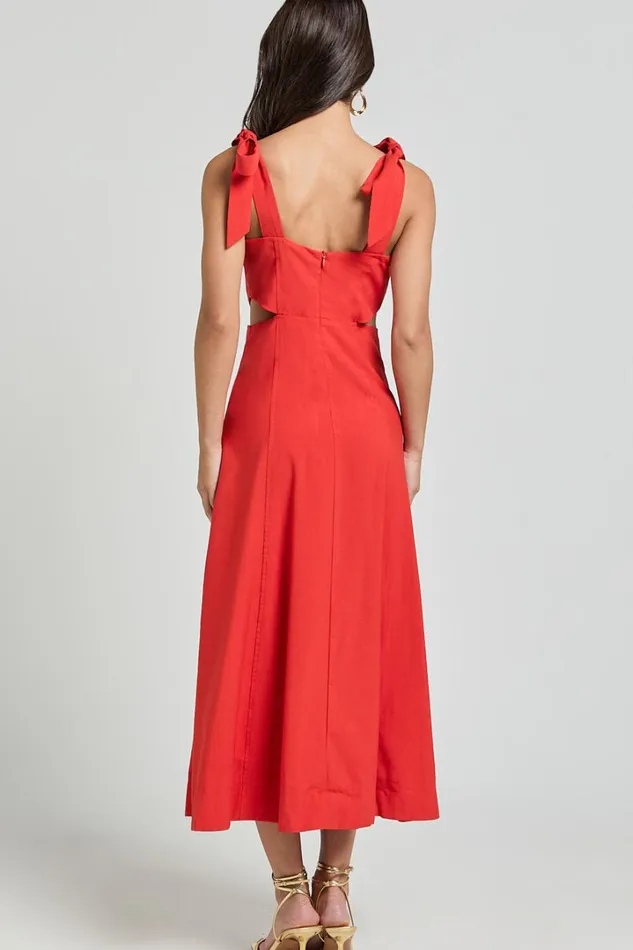 Giana Midi Dress 8211 Shoulder Tie Cut Out Thigh Split Dress In Red Women Showpo Dresses