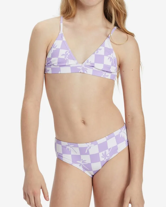 Girl039s Check Your Palm Banded Tri Set Bikini Set Peaceful Lilac Kids Billabong Girls039 Swimwear