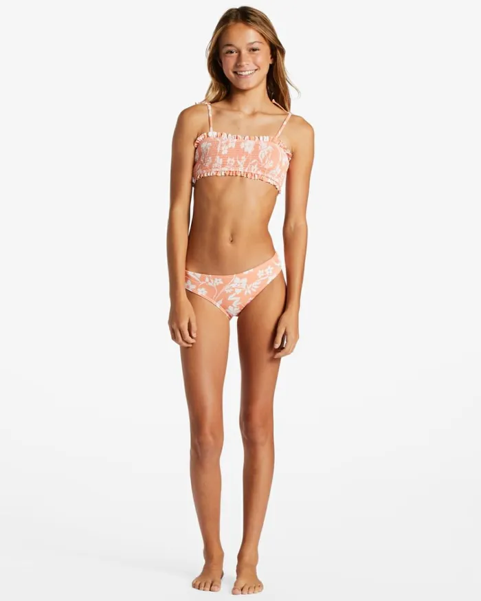 Girl039s Island In The Sun Two Piece Smocked Bikini Set Tangy Tangerine Kids Billabong Girls039 Swimwear