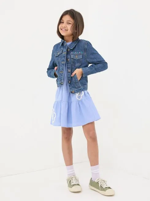 Girls Fatface Coats and Jackets Blue Embroidered Denim Jacket