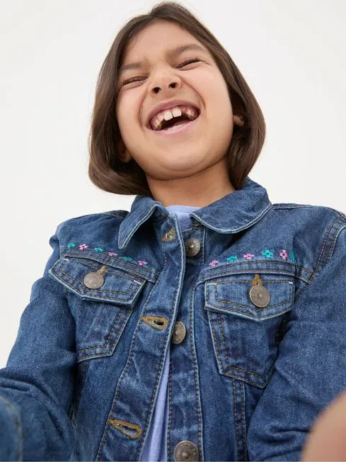 Girls Fatface Coats and Jackets Blue Embroidered Denim Jacket
